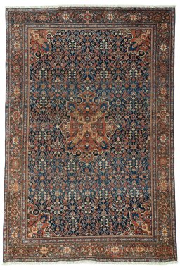 Full view of 1930s Farahan rug from Iran / Persia, 194 × 130 cm in Blue tones