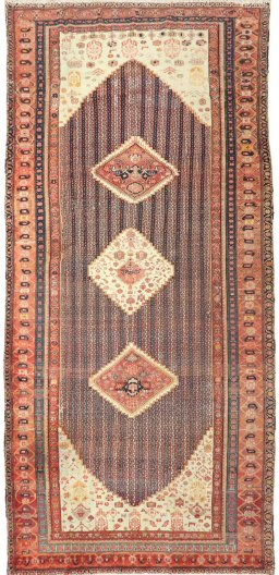 Full view of 1920s Farahan rug from Iran / Persia, 465 × 220 cm in Multi Color tones