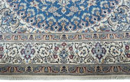 Full view of 2000s Nain rug from Iran / Persia, 370 × 240 cm in Blue tones