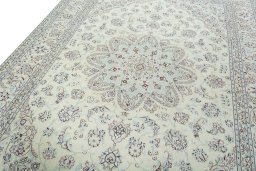 Backside of handmade 2000s Nain rug showing knot structure and weave density