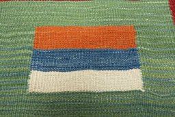 Backside of handmade New Kilim Sofre rug showing knot structure and weave density