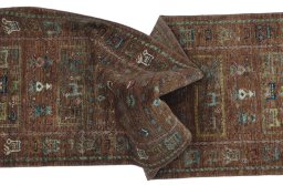 Full view of New Samarkand rug from Pakistan, 241 × 77 cm in Yellow tones