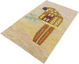 Corner detail of New Kilim Dastan rug showing border pattern and Wool pile