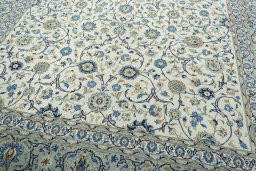 Close-up detail of 2000s Kashan rug from Iran / Persia showing Wool weave