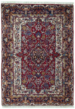 Full view of 2000s Jozan rug from Iran / Persia, 146 × 104 cm in Red tones