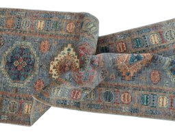 Full view of New Kazak rug from Pakistan, 217 × 80 cm in Blue tones