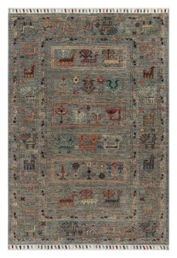 Full view of New Samarkand rug from Pakistan, 125 × 85 cm in Gray tones