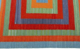 Close-up detail of New Kilim Sofre rug from Turkey showing Wool weave