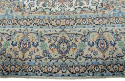 Full view of 2000s Yazd rug from Iran / Persia, 385 × 279 cm in Beige tones