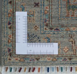 Corner detail of New Samarkand rug showing border pattern and Wool pile