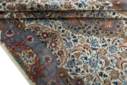 Close-up detail of 2000s Kashmar rug from Iran / Persia showing Wool weave