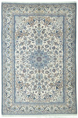 Full view of 2000s Nain rug from Iran / Persia, 312 × 214 cm in Beige tones