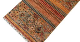 Backside of handmade New Samarkand rug showing knot structure and weave density