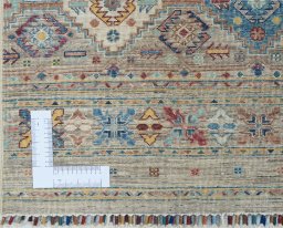 Corner detail of New Samarkand rug showing border pattern and Wool pile