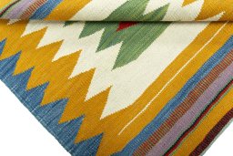 Full view of New Kilim Sofre rug from Turkey, 79 × 79 cm in Multi Color tones