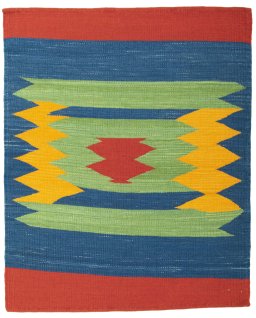 Full view of New Kilim Sofre rug from Turkey, 113 × 92 cm in Multi Color tones