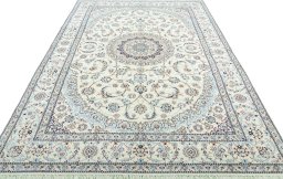 Surface texture of 2000s Nain rug with natural Wool and intricate pattern