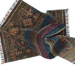 Full view of New Samarkand rug from Pakistan, 97 × 68 cm in Multi Color tones