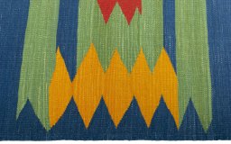 Close-up detail of New Kilim Sofre rug from Turkey showing Wool weave