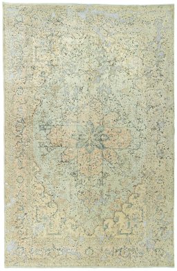 Full view of 1950s Vintage rug from Pakistan, 303 × 198 cm in Green tones