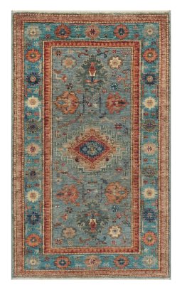 Full view of New Kazak rug from Pakistan, 125 × 80 cm in Gray tones