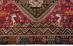 Full view of 2000s Shiraz rug from Iran / Persia, 233 × 145 cm in Red tones