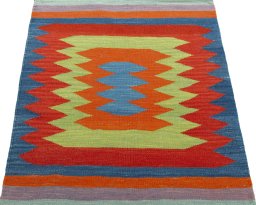 Close-up detail of New Kilim Sofre rug from Turkey showing Wool weave