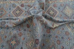 Full view of New Kazak rug from Pakistan, 297 × 247 cm in Gray tones