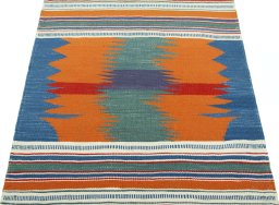 Close-up detail of New Kilim Sofre rug from Turkey showing Wool weave