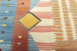Backside of handmade New Kilim Dastan rug showing knot structure and weave density