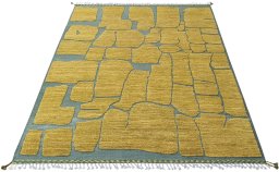 Corner detail of New Morocco rug showing border pattern and Wool pile
