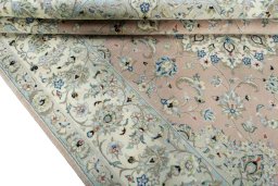 Close-up detail of New Kashan rug from Iran / Persia showing Wool weave