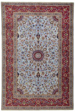 Full view of 2000s Kashan rug from Iran / Persia, 307 × 205 cm in Blue tones