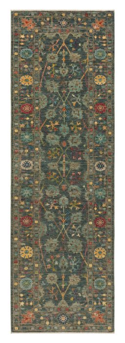 Full view of New Farahan rug from Pakistan, 246 × 78 cm in Green tones