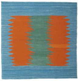 Full view of New Kilim Sofre rug from Turkey, 96 × 95 cm in Multi Color tones