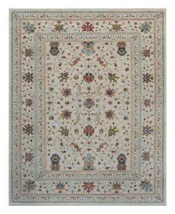 Full view of New Farahan rug from Pakistan, 302 × 246 cm in Beige tones