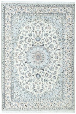 Full view of New Nain rug from Iran / Persia, 364 × 248 cm in Beige tones