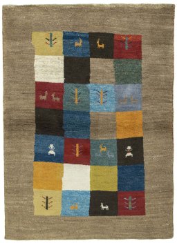 Full view of 2000s Persian Gabbeh rug from Pakistan, 171 × 123 cm in Multi Color tones