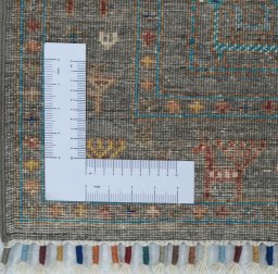 Corner detail of New Samarkand rug showing border pattern and Wool pile