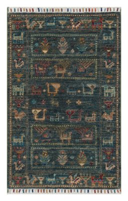 Full view of New Samarkand rug from Pakistan, 97 × 63 cm in Green tones