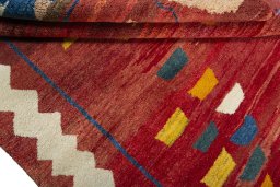 Full view of 2000s Persian Gabbeh rug from Pakistan, 230 × 184 cm in Red tones