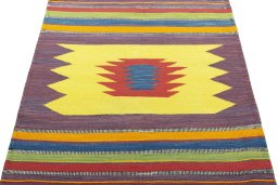 Close-up detail of New Kilim Sofre rug from Turkey showing Wool weave