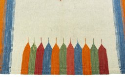 Close-up detail of New Kilim Sofre rug from Turkey showing Wool weave