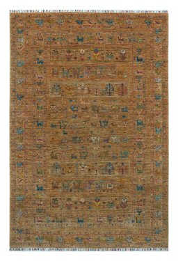 Full view of New Samarkand rug from Pakistan, 252 × 171 cm in Yellow tones