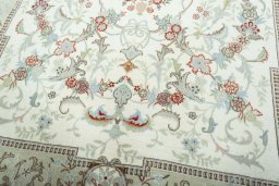 Close-up detail of New Kashmar rug from Iran / Persia showing Wool weave