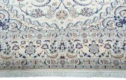 Full view of 2000s Nain rug from Iran / Persia, 360 × 251 cm in Beige tones