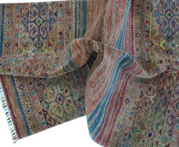 Full view of New Samarkand rug from Pakistan, 152 × 100 cm in Multi Color tones