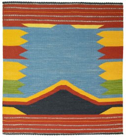 Full view of New Kilim Sofre rug from Turkey, 106 × 95 cm in Multi Color tones
