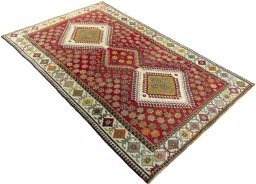Close-up detail of 1970s Persian Gabbeh rug from Iran / Persia showing Wool weave