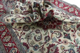 Surface texture of 2000s Sarough rug with natural Wool and intricate pattern